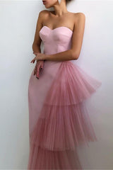 Modern Soft Satin Evening Party Dress Sweetheart Organza Tiered Sweetheart