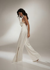 Satin Halter Neck Cut Out Wide Leg Jumpsuit