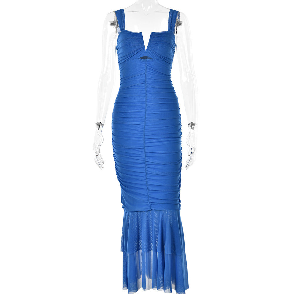 Ruched Fishtail Maxi Dress