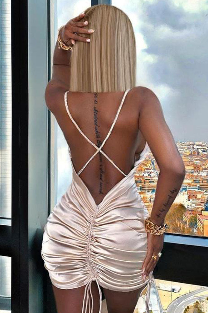 Diamante Trim Backless Bodycon Mini Dress-Lvory