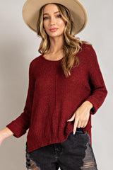 CREW NECK KNIT SWEATER - RED BEAN