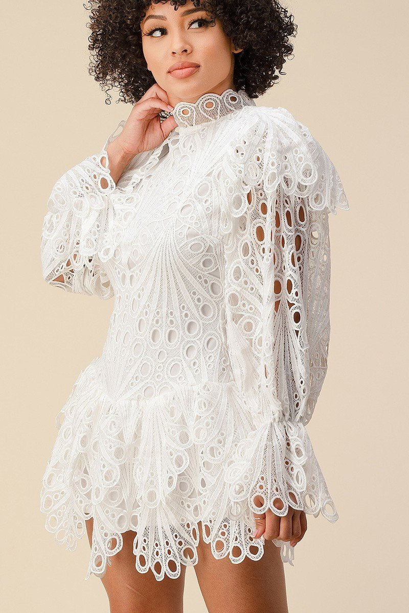 Riccy Embroidery Ruffle Sleeves Mini Dress