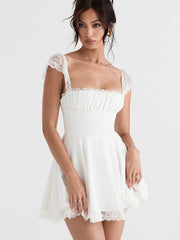 White Lace Trim Mini Dress