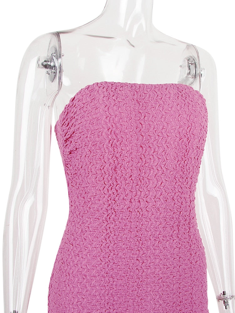 Pink Corset Crinkly Textured Midi Bodycon Dress