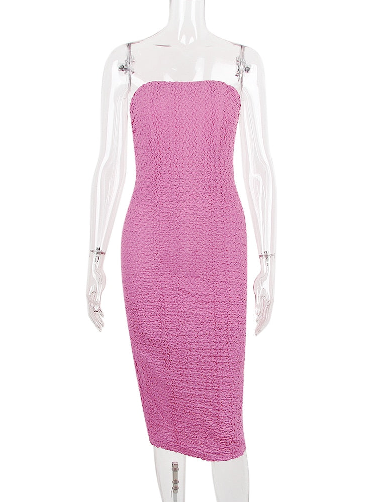 Pink Corset Crinkly Textured Midi Bodycon Dress