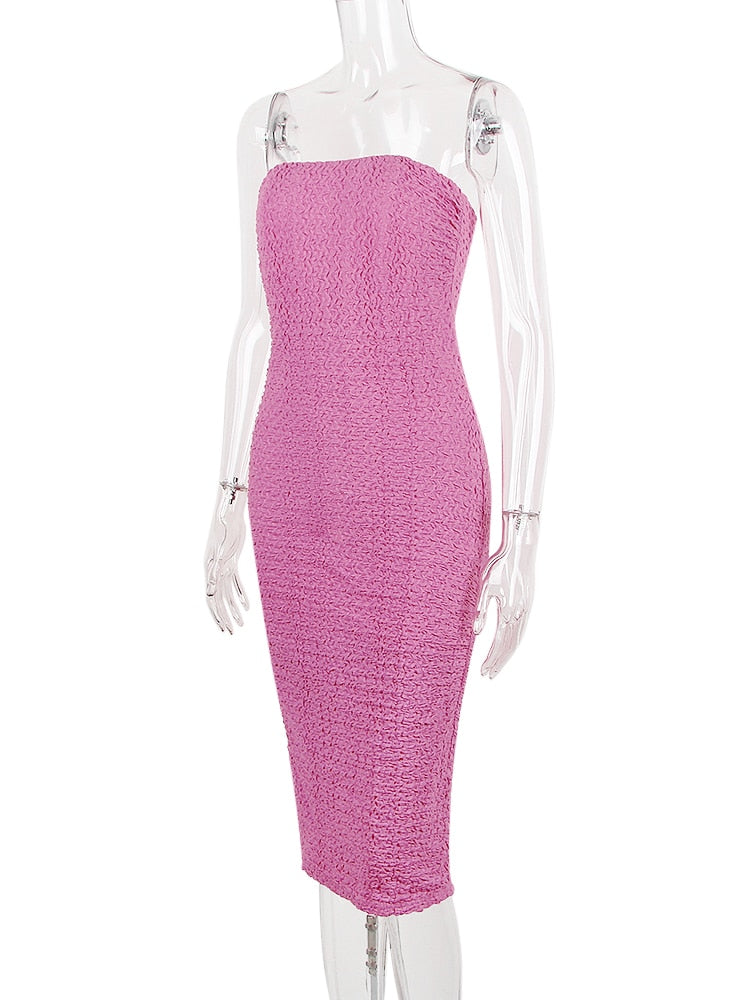 Pink Corset Crinkly Textured Midi Bodycon Dress