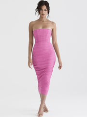 Pink Corset Crinkly Textured Midi Bodycon Dress