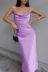 Eye-catching Satin High Slit Sling Slim Dress