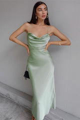 Eye-catching Satin High Slit Sling Slim Dress