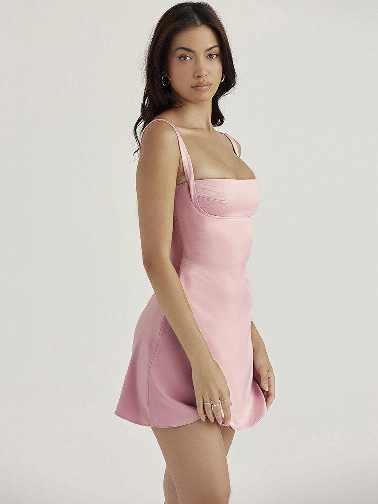 Pink Satin Spaghetti Strap Mini Dress