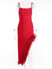 Strappy High Slit Feather Maxi Dress