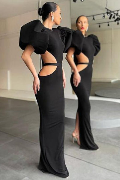 Sexy Black Cut Out Backless Evening Dress