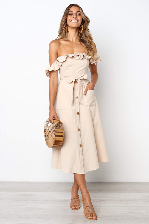 Beautiful Day Ruffle Shoulder Button-Up Midi Dress - 6 Colors