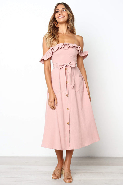 Beautiful Day Ruffle Shoulder Button-Up Midi Dress - 6 Colors