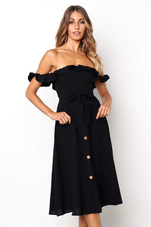 Beautiful Day Ruffle Shoulder Button-Up Midi Dress - 6 Colors