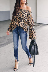 Wildlife Leopard Print Off Shoulder Ruffle Top