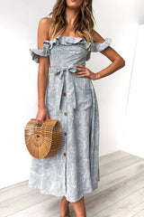 Beautiful Day Ruffle Shoulder Button-Up Midi Dress - 6 Colors