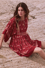 Tale to Tell Red Boho Print Mini Dress