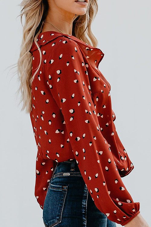 Christmas Red Print Dot Ruffle Up Shirt