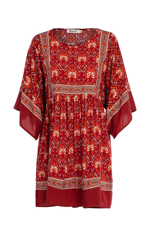 Tale to Tell Red Boho Print Mini Dress