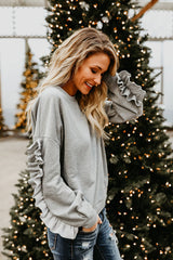 Jingling Ruffle Up Sleeve Sweatshirt - 2 Colors