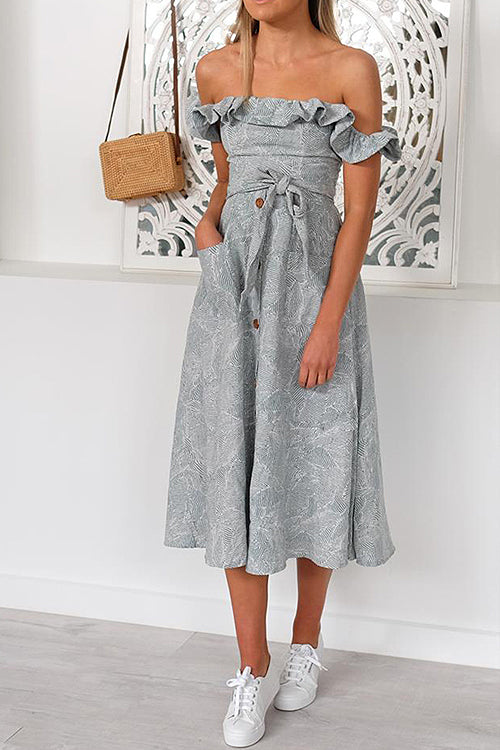 Beautiful Day Ruffle Shoulder Button-Up Midi Dress - 6 Colors