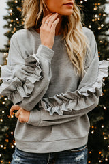 Jingling Ruffle Up Sleeve Sweatshirt - 2 Colors