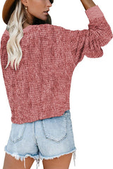 WAFFLE KNIT WRAP SWEATER - PINK