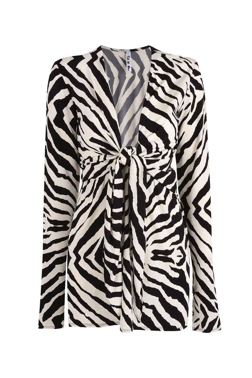 Zebra V-Neck Long Sleeve Mini Dress