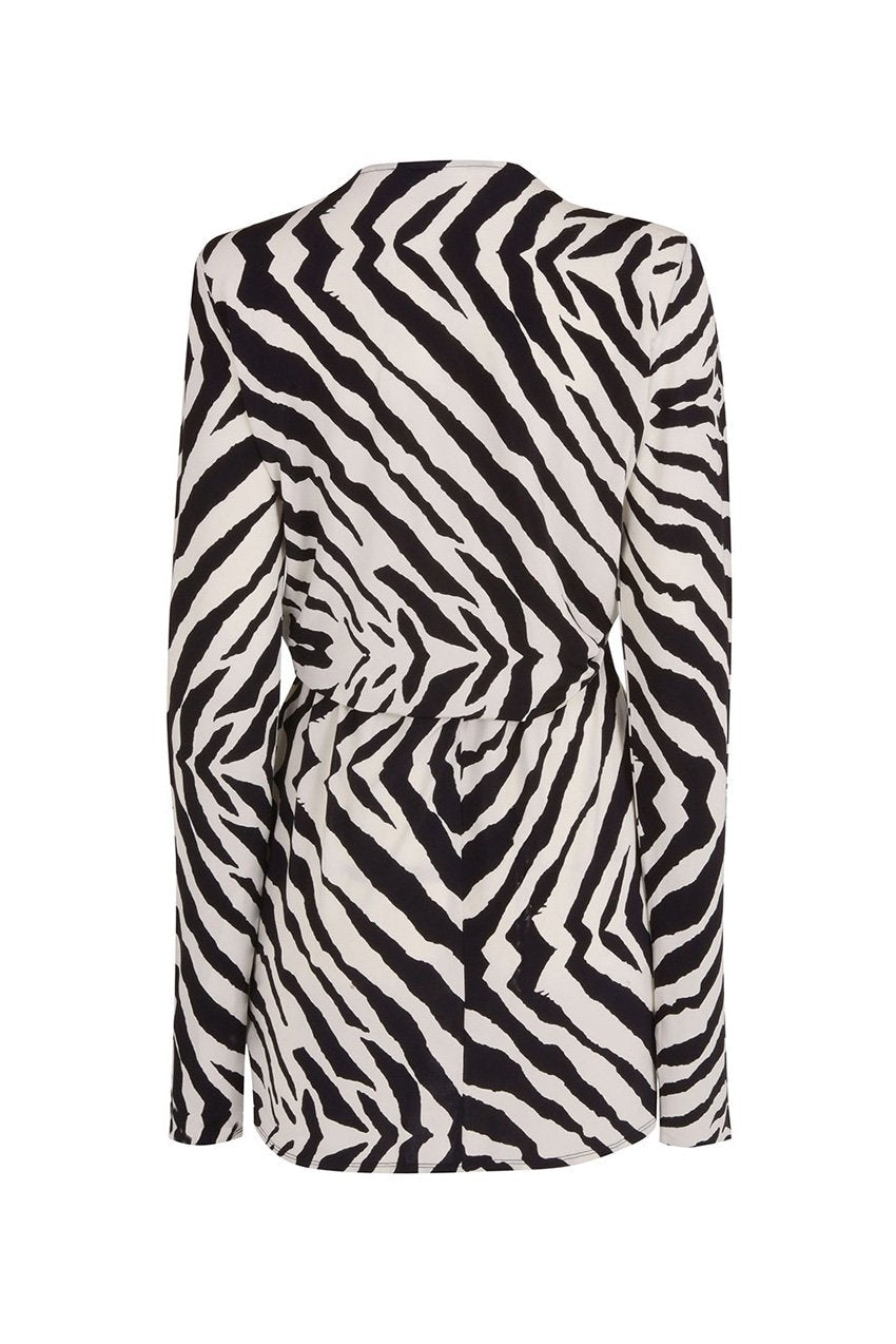 Zebra V-Neck Long Sleeve Mini Dress