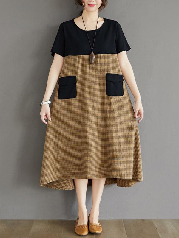 Contrast Color Splicing Plaid Loose Dress