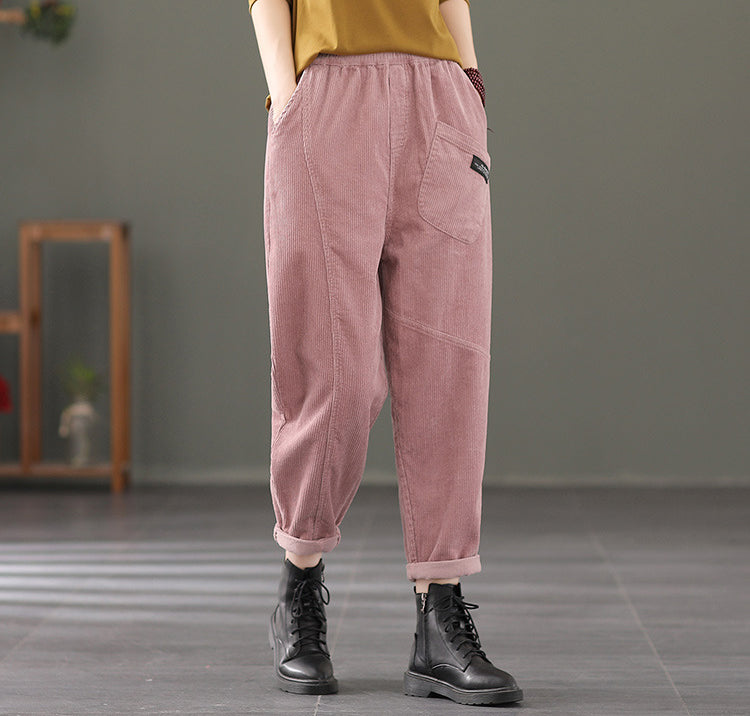 Retro Solid Color Loose Patchwork Pants