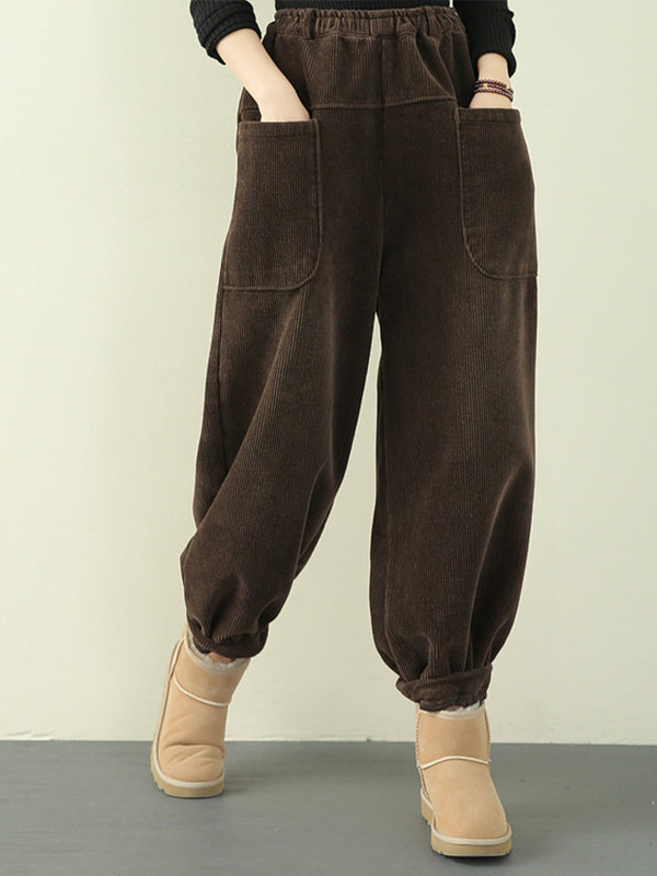 Women Retro Solid Color Loose Casual Pants