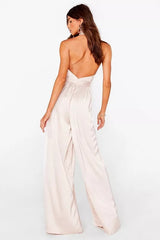 Satin Halter Neck Cut Out Wide Leg Jumpsuit