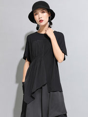 Casual Cropped Ruffled Black T-Shirts
