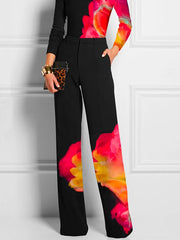 High Waisted Loose Contrast Color Printed Pants Trousers