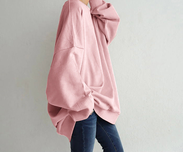 Casual Solid Color Round-Neck Long Sweatshirt