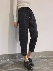 Simple Plaid Casual Harem Pants