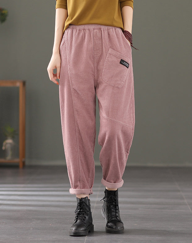 Retro Solid Color Loose Patchwork Pants