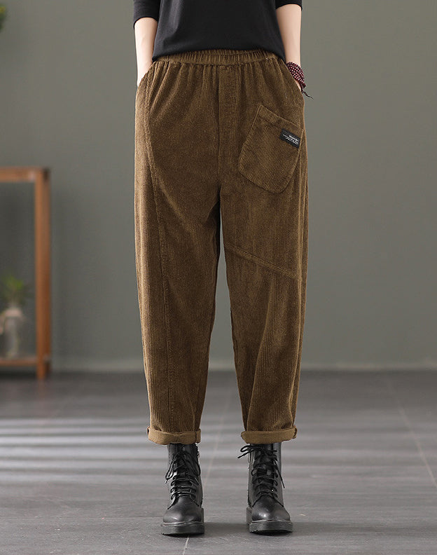 Retro Solid Color Loose Patchwork Pants