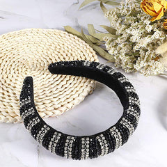 Rhinestone Headbands for Women Fashionable Jeweled Handmade Wide Hair Hoops Beaded Bling HairBand Hair Accessories for Women Girls Party Supplies（Black and White Crystal)