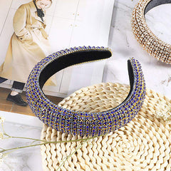 Rhinestone Headbands for Women Fashion Padded Velvet Fabric Hairband Hair Band Headwear for Women Girls Party Supplies (Blue Crystal)