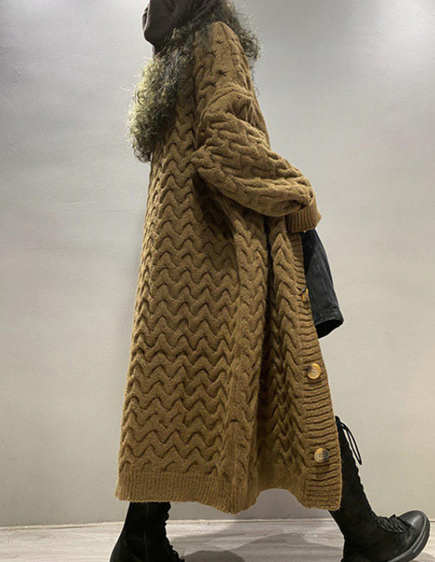 Mid-Length Loose Casual Long Sleeve Knitted Sweater Coat