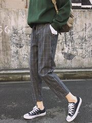 Simple Plaid Casual Harem Pants