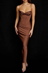 CHARMAINE CHOCOLATE  Corset Maxi Dress  - Brown