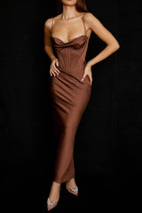 CHARMAINE CHOCOLATE  Corset Maxi Dress  - Brown