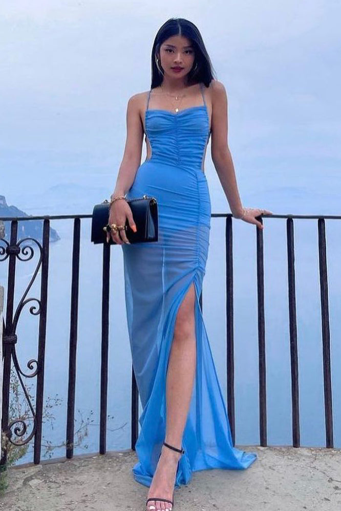 Halter Neck Maxi Dress - Blue