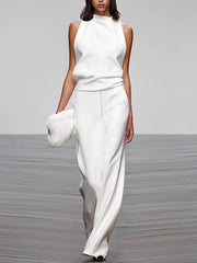 Roomy Sleeveless Pure Color High-Neck Jumpsuits