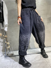 Vintage Elastic Waist Lace-Up Denim Harem Pants