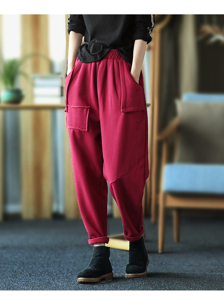 Women Retro Loose Padded Casual Pants